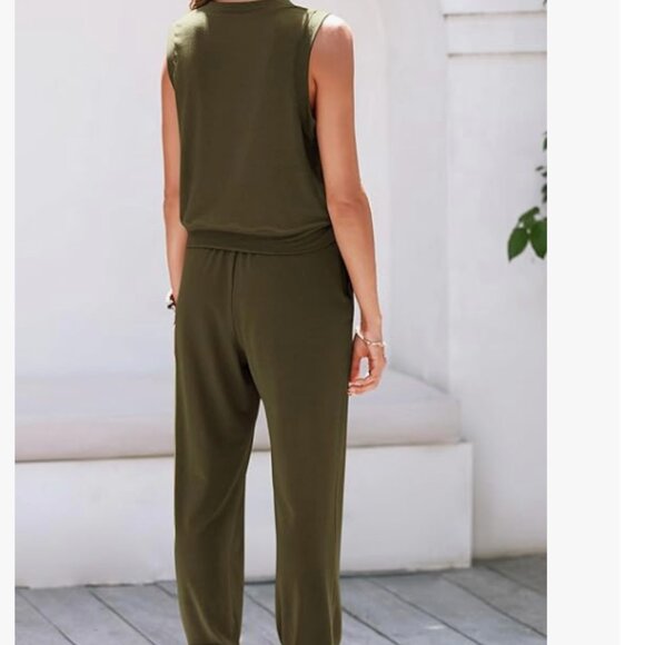 PRETTYGARDEN Women's Summer 2 Piece Tracksuit V Neck Tank Top Jogger Sweatpants - Picture 2 of 5